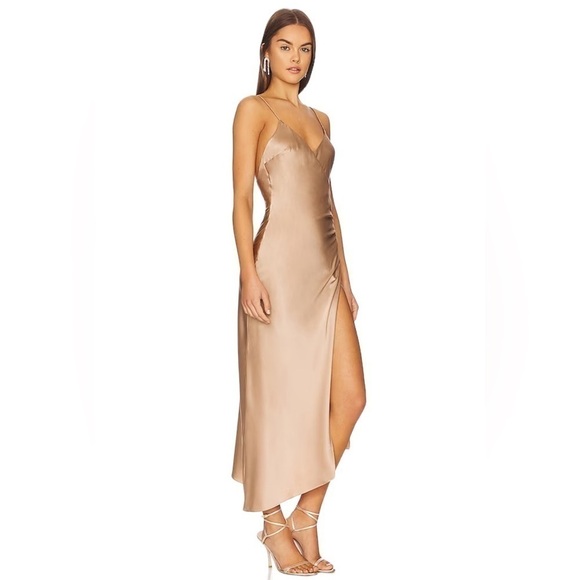 Revolve SER.O.YA by Retrofete Silk Emma Dress in Natural Tan Gold Size Large - Picture 2 of 12